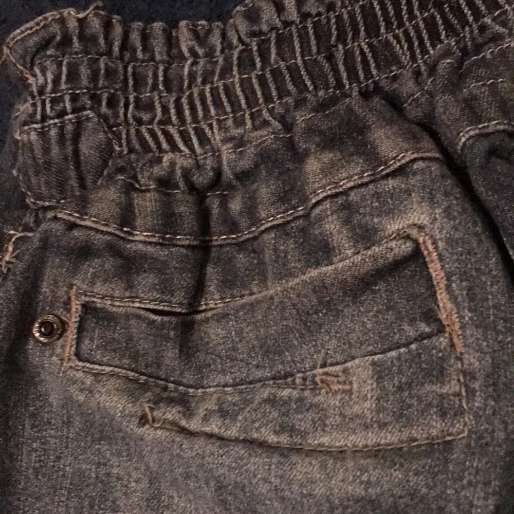 KD Surf Y2K Stretch Dark Wash Blue Denim Shorts With Black Crystal Cut Buttons